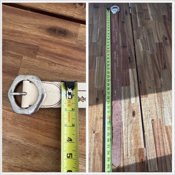 VTG Lucky Brand Leather Belt Womens L Flower Buckle Y2K Boho Southwestern Navajo - Picture 5 of 16